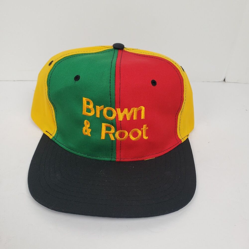 Vintage 1990s Colorbock Rasta Snapback Hat Brown & Root Oilfield Oil & Gas